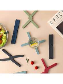 1pc Crosshatch Placemat | Heat Resistant Foldable Non-Slip Protective Mat For Kitchen Tabletop - Multicolor - View 7