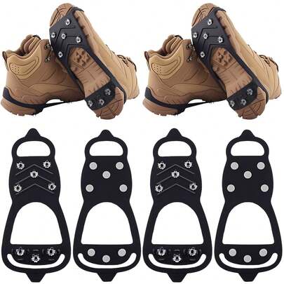 1/2 Paar Schuhspikes, universelle 8 Stahlstollen Steigeisen für Eis & Schnee für Winter Wandern Klettern Eisfischen, rutschfest