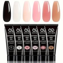 6 Colors Poly Nail Extension Gel Kit - All-Season Classic Colors (Pink, Black, White, Nude, Brown, Clear) With Builder Gel & Lamp - DIY Salon-Quality Manicure Set For At-Home Nail Art, Long-Lasting Wear, Easy Application, No Mixing Required, Ideal Gift For Nail Lovers - Professional & Personal Use, Salon Quality Nails, Highquality Polish, Durable Nail Polish, Color Nail Gel, Nail Builder, UltraGel, Winter Nails - 彩色 - 查看 1
