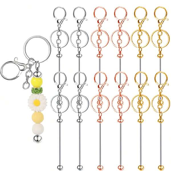 4/12 Stück Schlüsselanhänger Perlenstreifen zum Herstellen von Schlüsselanhänger Blanko Perlen Metall Schlüsselanhänger, geeignet für Schlüsselanhänger Handwerk DIY Geschenk Silbrig