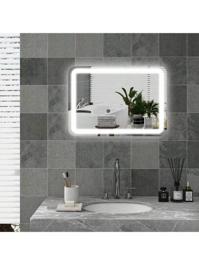 Kleankin LED Bathroom Mirror, 50 70 Cm, Verlichting Touch Switch, IP44, Automatic Defogging, Memory Function, Zilver Tempered Glass view 2