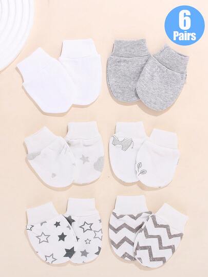 6 pares de manoplas antiarañazos lindas para bebés recién nacidos, con estampado de estrellas y elefantes, de dedo completo, suaves y cómodos, regalo ideal para bebés niños