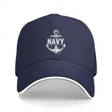 1pc Adjustable Nautical Anchor & "Navy" Text Trucker Baseball Cap - 100% Polyester, Black With White Stitching, Unisex Outdoor Sports Hat For Men & Women, Maritime Apparel, Sporty Design, Durable Headgear Suitable For All Seasons - Navy Blue - View 9
