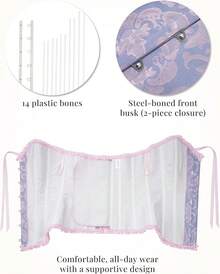 Corset Tops For Women, Bustier Shapewear Lingerie, Lace Waist Push Up Bodysuit - Màu xanh lam - Xem 5