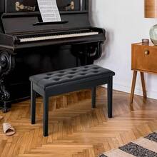 Pia Bench, Duet Pia Chair With Faux Leather Padded Cushion And Wooden Frame, Button Tufted  Bench, Brown