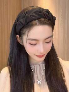 4条/1条宽边打结简约纯色复古百搭气质发箍，固定头发，女士发箍，头巾，黑色发饰，女士发饰，适合各种场合！，美妆，发箍，女士发带头饰 - 彩色 - 查看 9