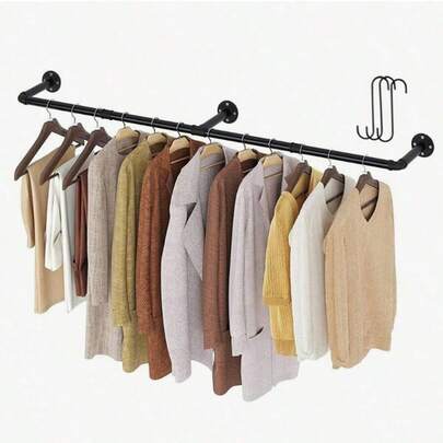 Barra para colgar ropa montada en la pared del hogar de tienda de ropa, longitud total 184 cm, con 4 ganchos