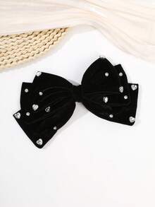 1pc French Rhinestone Bow Heart Shaped Spring Hair Clip, Elegant Solid Color Spring Clamp Hair Accessory, Claw Clips, Hair Slide, Hair Barrettes