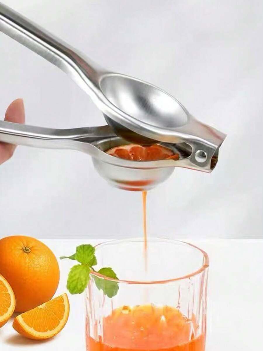 1pc Stainless Steel Manual Juicer, Hand Press Lemon Squeezer Tool, Home Use Citrus Juicer - Silver - View 1