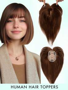 Hair Toppers For Women Real Human Hair 8-14inch Straight Human Hair Topper With Bangs Skin Scalp Big Base Cover Thinning Or Loss Top Pieces Real HairPieces 360°3D Bangs Thinning Blonde Hair For Daily - Multicolor - View 30