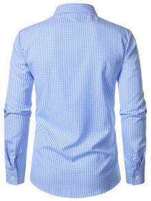 Men's Casual Plaid Simple Long Sleeve Shirt, Suitable For Commuting, Business, Vacation - Blue - View 2