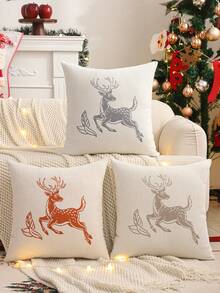 1 pieza/2 piezas Funda de cojín decorativa navideña, Jacquard de chenilla con renos de Navidad para decoración de sala de estar, dormitorio y hogar de estilo granja en invierno, regalo festivo