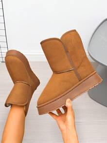 5cm Erhöhung Damen Outdoor Schneestiefel bis zur Mitte des Knöchels, warmes Fleecefutter, rutschfeste Sohle, Winterstiefel für Damen