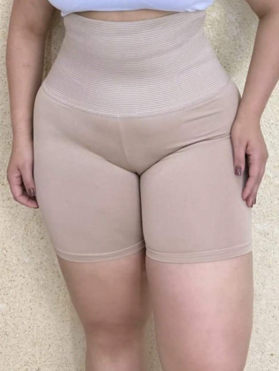 Cinta Short Plus Size Modeladora - Bermuda de Compressão Cós Alto - Bege - Visão 1
