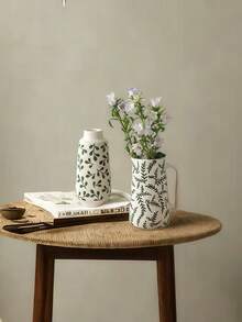 1 Peça Vaso Cerâmico com Design Fresco e Minimalista, Padrão Impresso Branco - Adequado para Segurar Água para Arranjar Flores Frescas e Pode Ser Usado como Ornamento Decorativo em Múltiplos Cenários