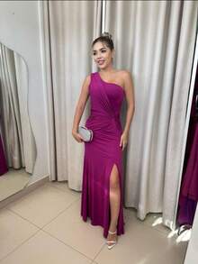 LONG WOMEN'S SOCIAL DRESS FOR PARTIES, WEDDING, GODMOTHER, GRADUATION - 玫瑰紅 - 查看 2