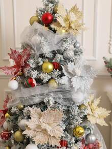 1 pièce Fleur de Noël avec flocons de neige 24 cm. Décorée avec des flocons de neige, décoration de sapin de Noël, fleur de fête durable pour l'extérieur/intérieur, convient pour la maison, le jardin, la terrasse, fleurs de Noël, décoration de jardin, affichage de fleurs vives, design de pétales complexe, le meilleur pour Noël