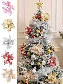 1 pièce Fleur de Noël avec flocons de neige 24 cm. Décorée avec des flocons de neige, décoration de sapin de Noël, fleur de fête durable pour l'extérieur/intérieur, convient pour la maison, le jardin, la terrasse, fleurs de Noël, décoration de jardin, affichage de fleurs vives, design de pétales complexe, le meilleur pour Noël