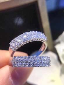 1 pezzo Anello minimalista con tre file di pietre di zirconia, nuovo accessorio anello da dito alla moda, elegante anello impreziosito da due file di zirconia, gioiello in zirconia minimalista e delicato, anello alla moda con zirconia bicolore incorporata per le donne