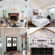 Puyveyor 8-Light Black Chandeliers For Dining Room, Dining Room Light Fixtures, Farmhouse Candle Chandeliers For Kitchen, Living Room, Foyer, Entryway, Staircase