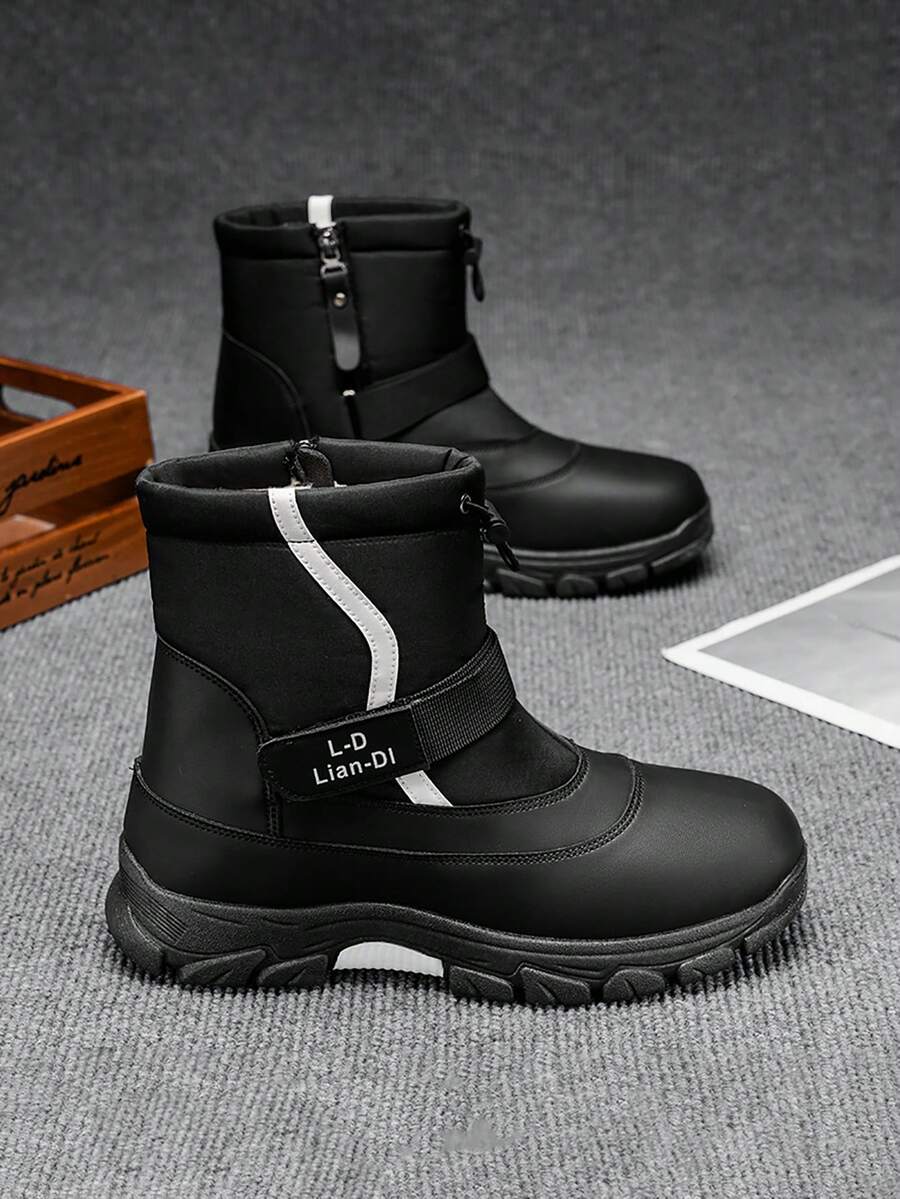 Botas altas para hombres, nuevas botas casuales de media pantorrilla con suela de goma y forro de felpa negra para otoño y primavera, zapatos de moda para hombres que combinan con vaqueros