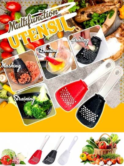 1 pezzo Cucchiaio multifunzionale da cucina 6 in 1, separatore di tuorlo d'uovo, scolapasta, utensile da cucina resistente al calore, cucchiaio forato, facile da pulire, strumento essenziale per cucinare, scolare, schiacciare, macinare, separare