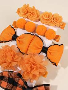 10pcs Orange Hair Bows For Girls Orange Flower Bow Barrettes Gingham Bow Hair Clips Orange Grosgrain Ribbon Bow Hairpins Fashion Bow Clips Alligator Clips Casual Daily Headpiece Kids Baby Fall Hair Accessories