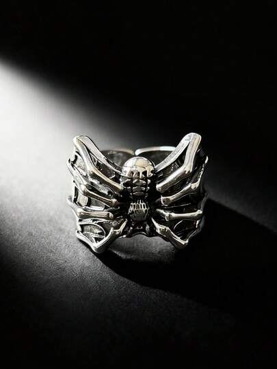 1 buc Inel Deschis Reglabil Vintage Punk Rock Spider Decor, Potrivit pentru Bărbați, Accesoriu de Petrecere de Halloween & Cadou