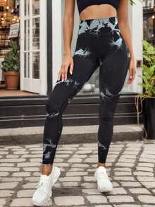 Leggings de Yoga para Mujer Tie-Dye – Alto Tiro, Sin Costuras, Silueta Perfecta | Pantalones de Ejercicio Elásticos - Comodidad y Movilidad Total - Gris oscuro - Ver 2