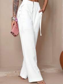 H&N Women's Long Cropped Set With Eyelet Trousers 9622 - 白色 - 查看 3