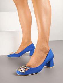 Elegant Women's Block Heel Pumps With Rhinestones - Party/Formal - Spring/Autumn - Blue - View 2