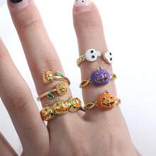 1pc New Color Dripping Oil Pumpkin Ghost Face Skull Ring Halloween Opening Ring
