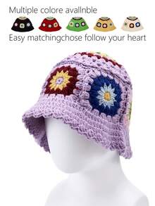 1 pieza Gorro tejido a mano a ganchillo, gorro tejido cálido para mujer, otoño/invierno