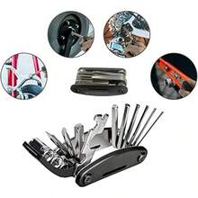 16 en 1 Herramientas para Bicicleta Kit Herramientas Bicicleta Kit de Reparación para Bicicleta Kit de Herramientas para Bicicleta Conjunto de Reparación de Bicicletas Accesorios Ciclismo Herramienta de Bicicleta Kit Reparación Neumáticos Bomba Palanca Herramientasúltiples Manómetro Parche Presión Conjunto Bicicletas Bolsa Funciones Llave Hexagonal Reparación Bolsaúltiples Neumáticos Set para Montaña o BMX Multifuncional con Y Ruta Parches Almacenamiento Bicicleta - Rojo negro - Ver 4