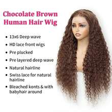 GABRIELLE 13x6 Deep Wave Wigs Human Hair Chocolate Brown Deep Wave Lace Front Wigs Human Hair 180 Density Deep Curly Transparent Lace Frontal Human Hair Wigs Colored #4 Human Hair Wigs Pre Plucked For Women - 巧克力棕 - 查看 4