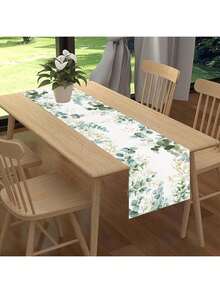 13x72 Inch Rectangular Bohemian Style Green Plant & Floral Pattern Table Runner With Green Leaves And Golden Decor, Suitable For Spring/Summer Family Parties, Dining Table Decoration - Green - View 11