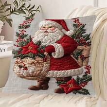 4pcs Christmas Decorative Pillow Covers Set - Santa Claus, Christmas Stockings, Patterned Pillow Covers, Holiday Decor Cushion Covers, 18x18 Inches, Suitable For Bedroom, Living Room, Sofa, Patio, Car