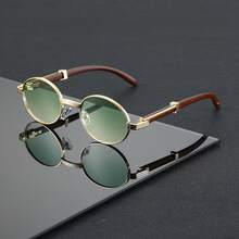 1 Pair Of Retro Round Glasses - Non-Prescription Round Frame Fashion Glasses With Tortoiseshell Brown Accents, Unisex Non-Prescription Glasses For Daily And Formal Occasions - Ideal Gift For Birthdays, Anniversaries, Weddings - Elegant Retro Style For Men And Women - Fashionable Retro Round Frame Design With Green Tinted Lenses And Gold Hinges - Perfect For Casual And Formal Outfits - 1件 - 金色框架木紋腳漸層綠色件 - 查看 2