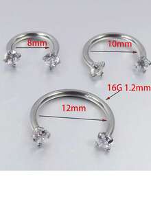 1个C形氧化锆耳钉螺丝CZ不锈钢螺旋耳骨穿刺耳环耳垂身体穿刺16G耳扩
