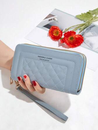 Fashionable Long Rhombus Pattern Zipper Wallet For Women Wallet Purse Wallet Long Wallet Wristlet Wallet Lanyard Card Wallet Coin Wallet Vintage Gifts For Women Funny Gifts Teacher Gifts