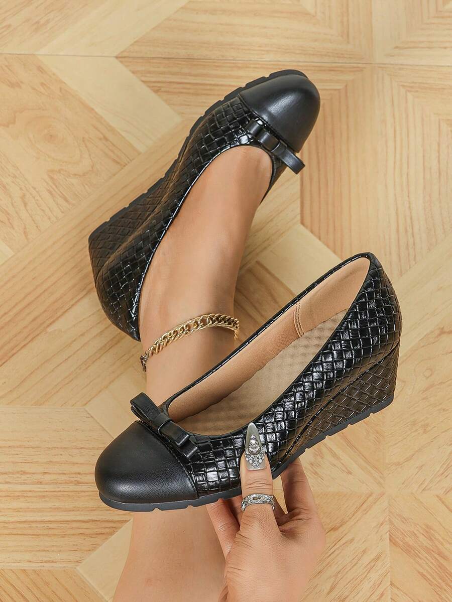 Women's Fashion Wedge Heel Soft Comfortable Pointed Toe High Heels - Black - View 1