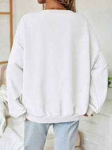 LUNE Casual Minimalist Jesus God Print Pattern Loose Fit Crew Neck Long Sleeve Hoodie Sweatshirt Women,Winter Clothes Women Autumn - 白色 - 查看 2