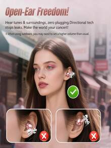 Kinglucky Clip-On Earbuds, Open-Fit Wireless Bluetooth 5.4 Headphones With Microphone, 50-Hour Battery Life, Noise Cancelling, Waterproof, Sports Earbuds, Comfortable For Workout, Compatible With IOS And Android Phones, Gaming Headset With Speaker And Microphone, Holiday Gift, Valentine's Day Gift, Christmas Gift, Essential For Autumn/Winter Vacation, Must-Have For Camping And Travel, Travel Accessories, Camping Supplies - 蝴蝶結 - 查看 8