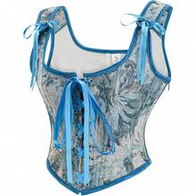 Women's Waist Cincher Bustier Boned Corset With  Design In 2025 - Blue & White Floral - View 2