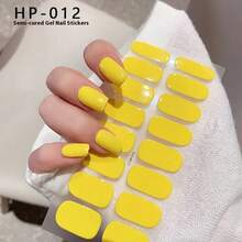 Bright Yellow UV Nail Stickers - Semi-Cured Gel Nail Wraps, Long-Lasting Creamy Style Soft Gel Fake Nails - 亮黃色 - 查看 2