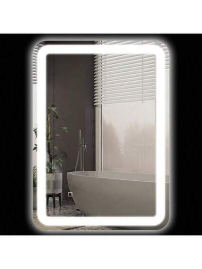 Kleankin LED Bathroom Mirror, 50 70 Cm, Verlichting Touch Switch, IP44, Automatic Defogging, Memory Function, Zilver Tempered Glass
