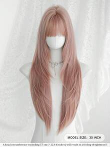 30 英寸粉色长层次直发假发，适合女士 - 优雅的刘海假发 - 深色发根，自然蓬松，非常柔软的合成耐热纤维全机发假发，适合女孩日常、音乐节派对、角色扮演动漫使用、送给朋友的礼物 - 粉色 - 查看 3
