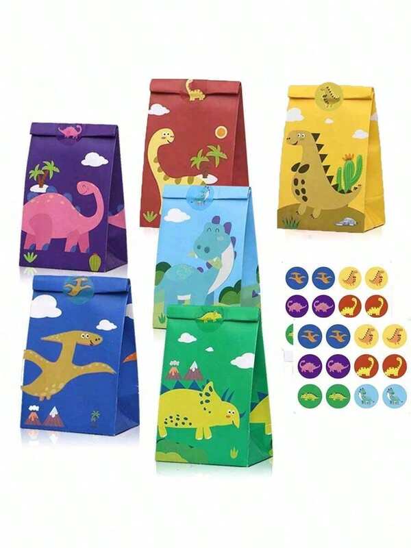 14Pcs Dinosaur Gift Bags With Sealing Stickers, Cute Animal Party Favor Bags For Kids' Birthday & Parties