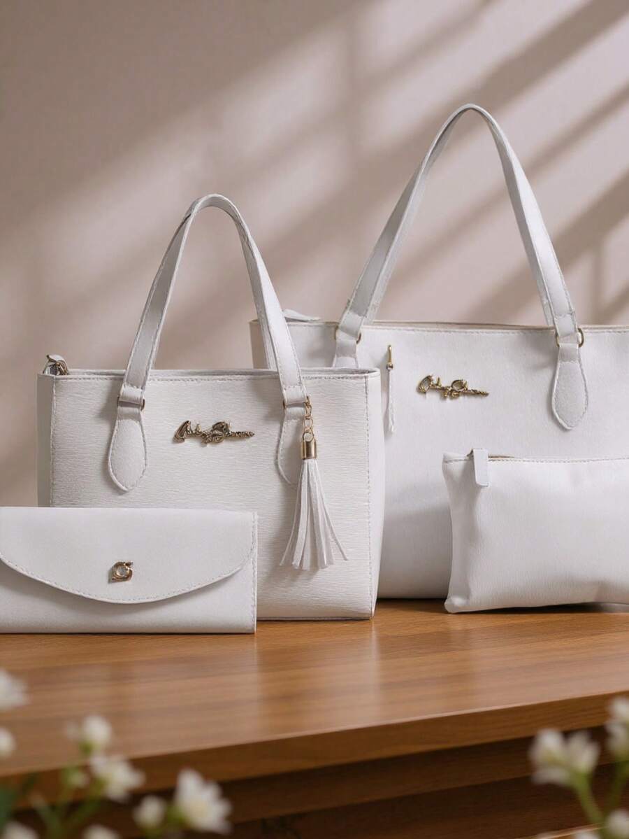 Kit 4 Anjik Medium Women's Bags + Wallet + Tote Bag + Toiletry Bag, Zipper Closure, Synthetic PU, Everyday Bag, Luxurious, Elegant, Party, Work, School, University. Gaby Show - 白色 - 查看 1