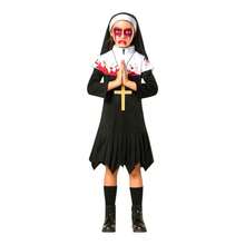 DISFRAZ HALLOWEEN O DIA DE MUERTOS MONJA SANGRIENTA PARA NIÑAS,  INCLUYE CRUSIFIJO - Negro - Ver 1